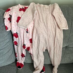 Bundle of 2 Carters Girls Cotton Footie Pajamas, 9 months